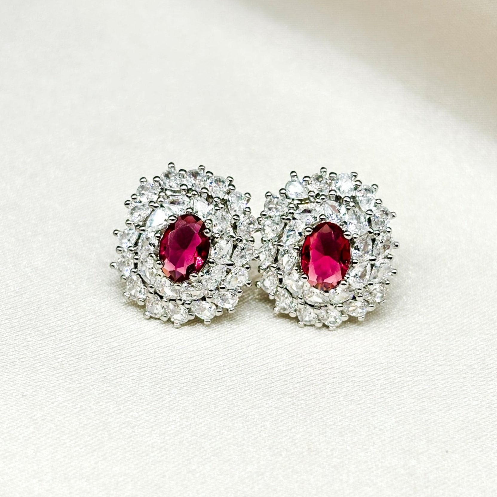 Silver and Ruby Dangle Earrings - Jewel Inn